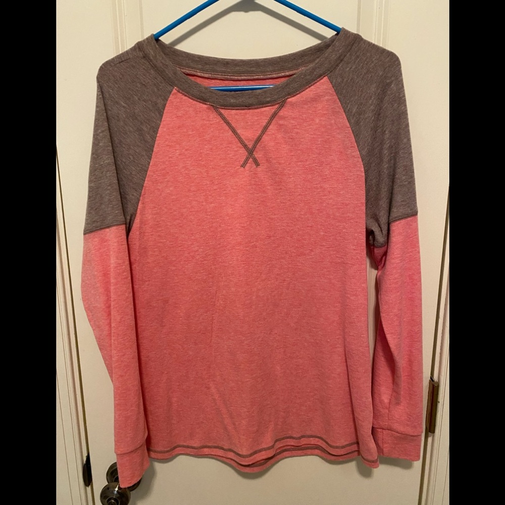 Amazon Women's Pink and Gray Raglan Long Sleeve Top